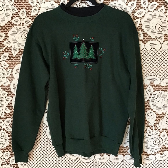 Christmas Tree and Holly Pull Over Sweatshirt - Picture 1 of 5